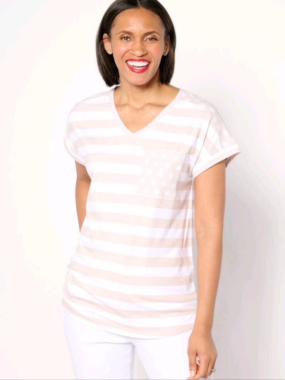 New Stars Stripes V-Neck Short Sleeve Tee 3X